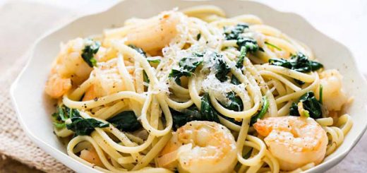 میگو، لیمو، لینگوئینی و اسفناج