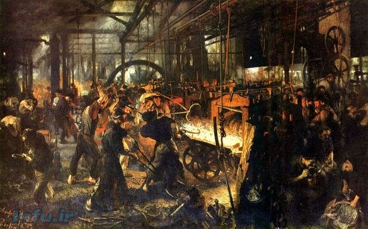 نقاشی آدولف منتزل از کارگران آلمان که در سال ٧۵-١٨٧٢ کشیده شد و از اولین نقاشی‌ها از کارگران به شمار می‌آید