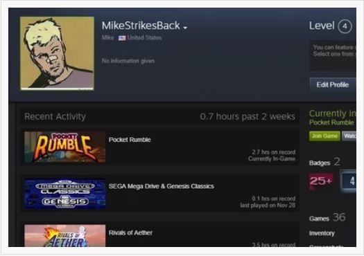 مشاهده‌ی پروفایل‌تان در استیم