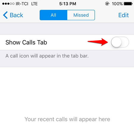 Show Calls Tab
