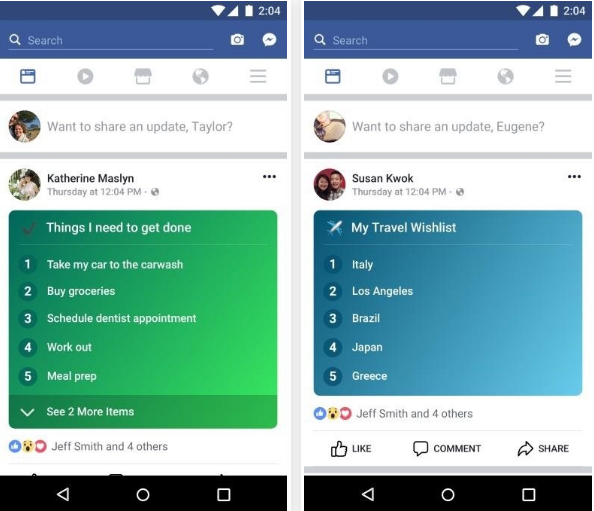 لیست گذاشتن به جای استاتوس