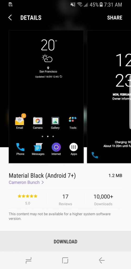 استفاده از تم تاریک در گلکسی اس 8