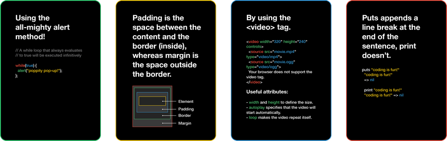 اینفو - نسخهٔ چاپی یک بازی کارتی برای یادگیری کدنویسی (HTML ،CSS ،JS ،Ruby)