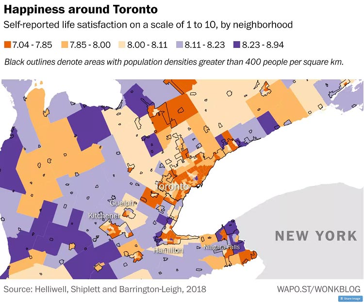 سطح شادی در شهرهای کانادا