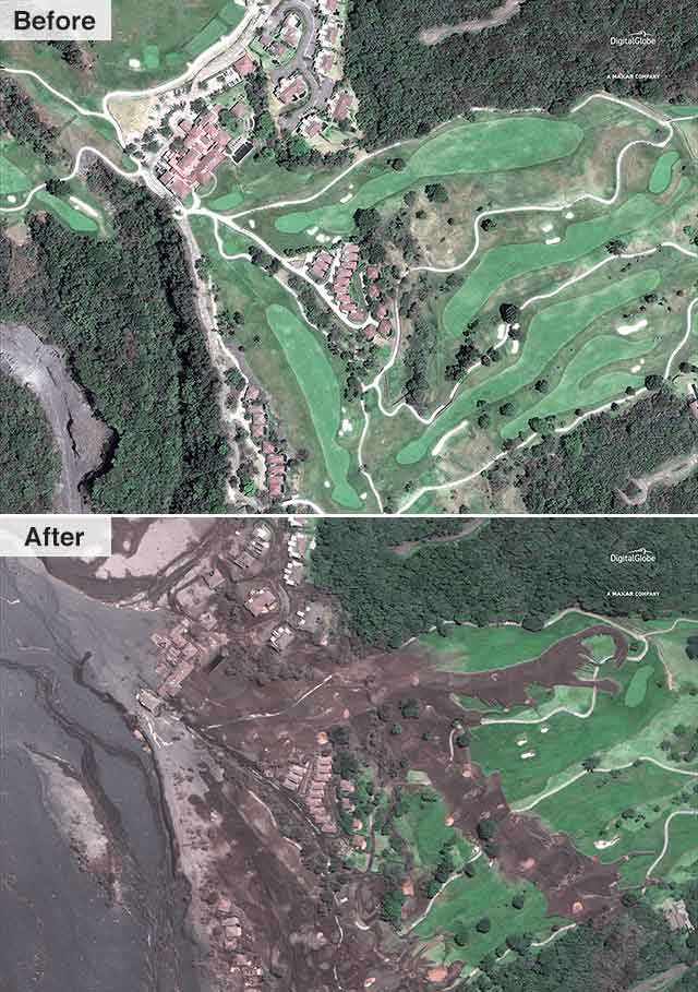 عکس ماهواره‌ای از یکی از روستاهای اطراف آتشفشان فوئگو